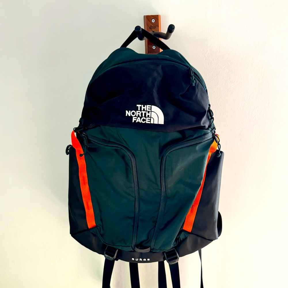 The North Face Surge - Black, Teal and Orange Backpack- RARE color